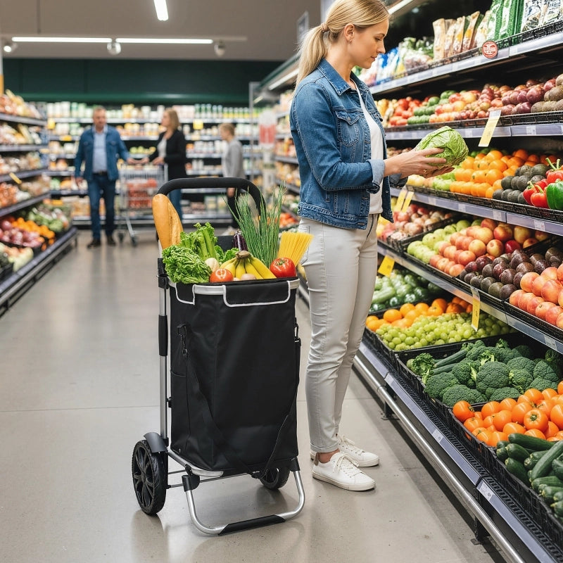 CARRELLO PORTASPESA 3 in 1 pieghevole 40 L Alluminio Nero