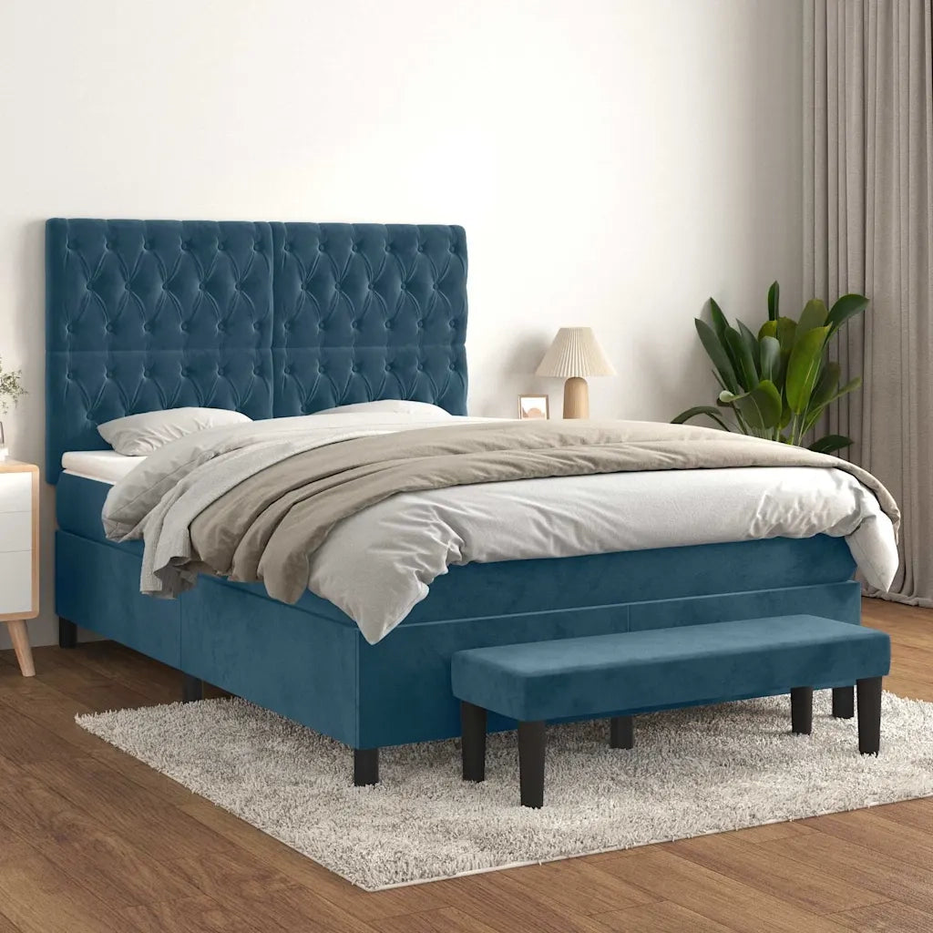 Giroletto a Molle con Materasso Blu Scuro 140x200 cm in Velluto