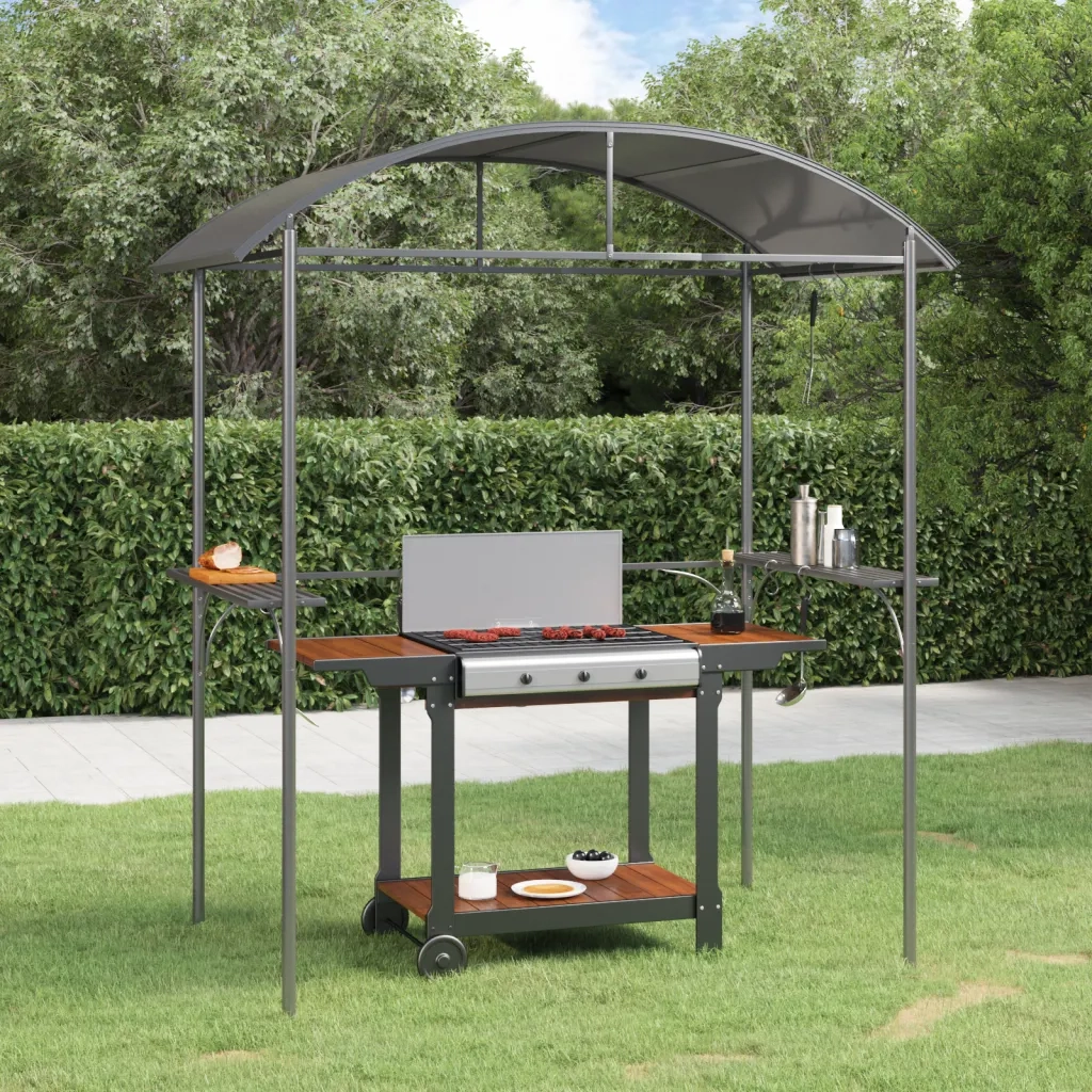 Gazebo | Pergolato Barbecue Ripiani Laterali Antracite 220x115x230 Acciaio