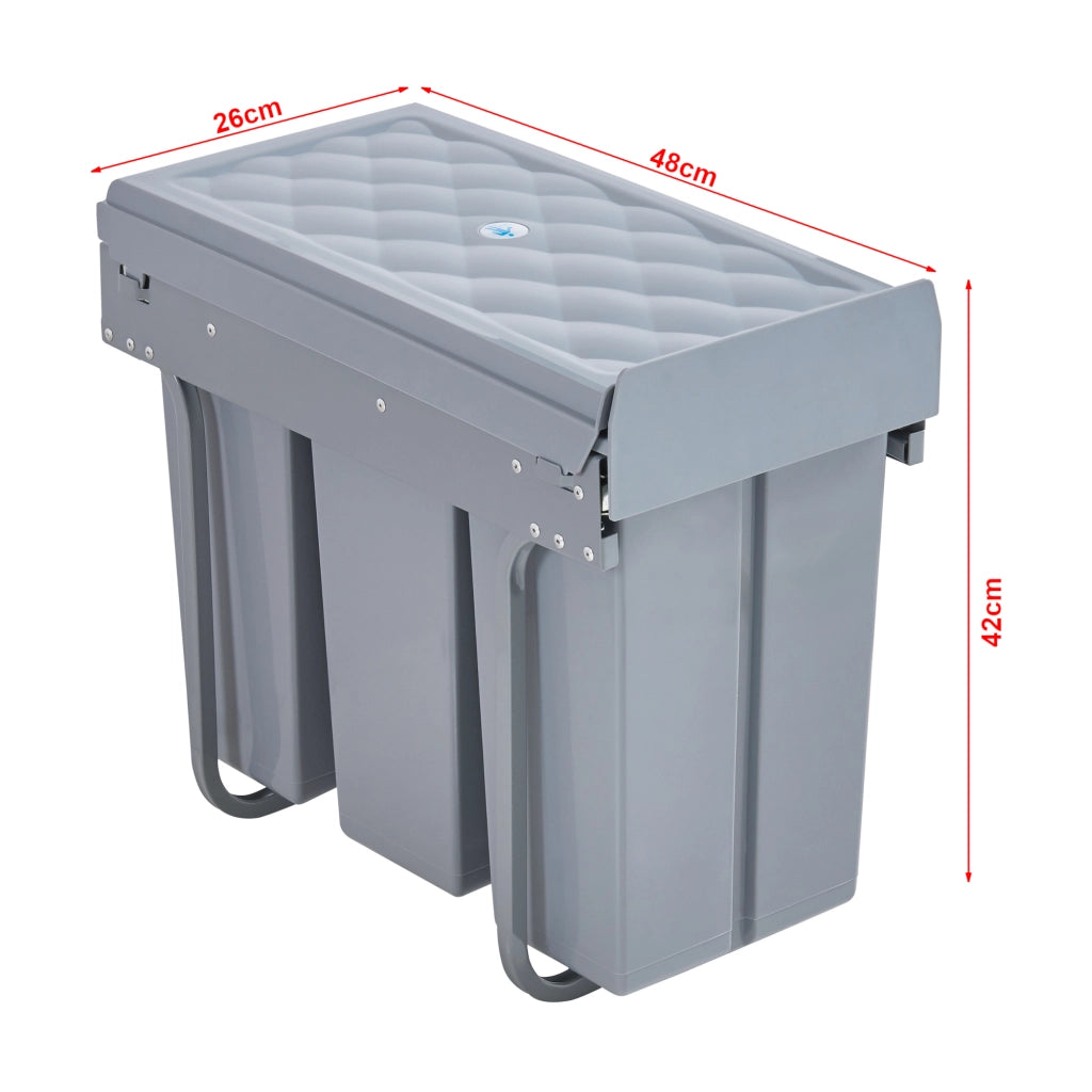 Pattumiera Estraibile Froland con 3 Bidoni Sotto Lavello 3x 10 L Grigio [en.casa]