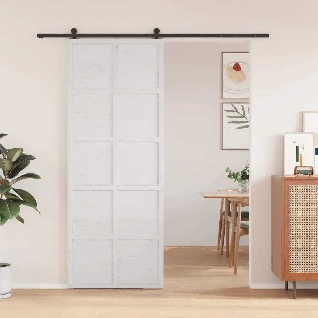Porta del Granaio Bianca 80x208 cm in Legno Massello di Pino 850645