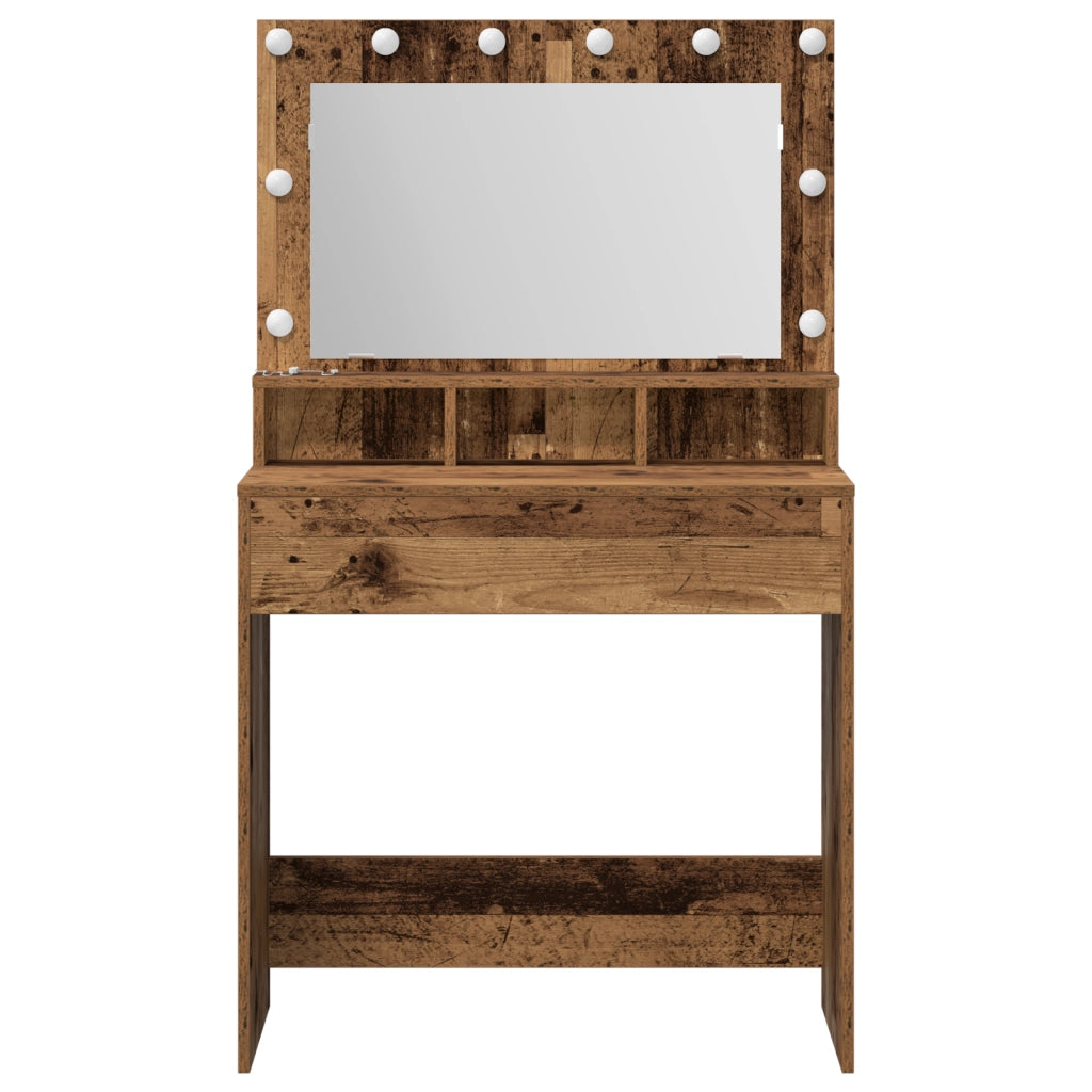 Toeletta  con luci LED in legno vecchio 79x41x135 cm