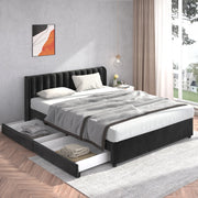 Letto imbottito in velluto nero 180x200 cm con rete a doghe, testiera alta e 2 cassetti