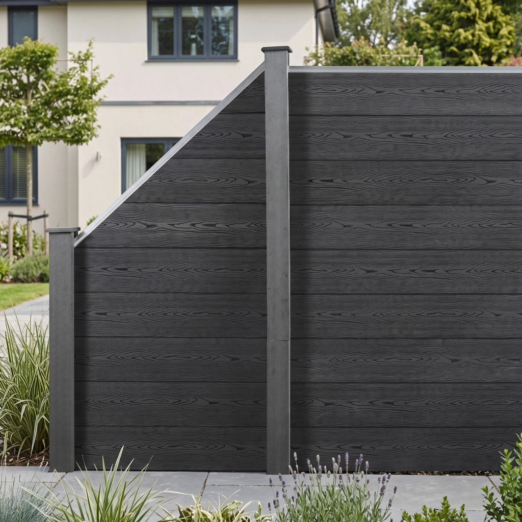 Recinzione in WPC per Giardino Staccionata da Elementi Inclinato e Rettangolare 183x277 cm Grigio NEU.HOLZ