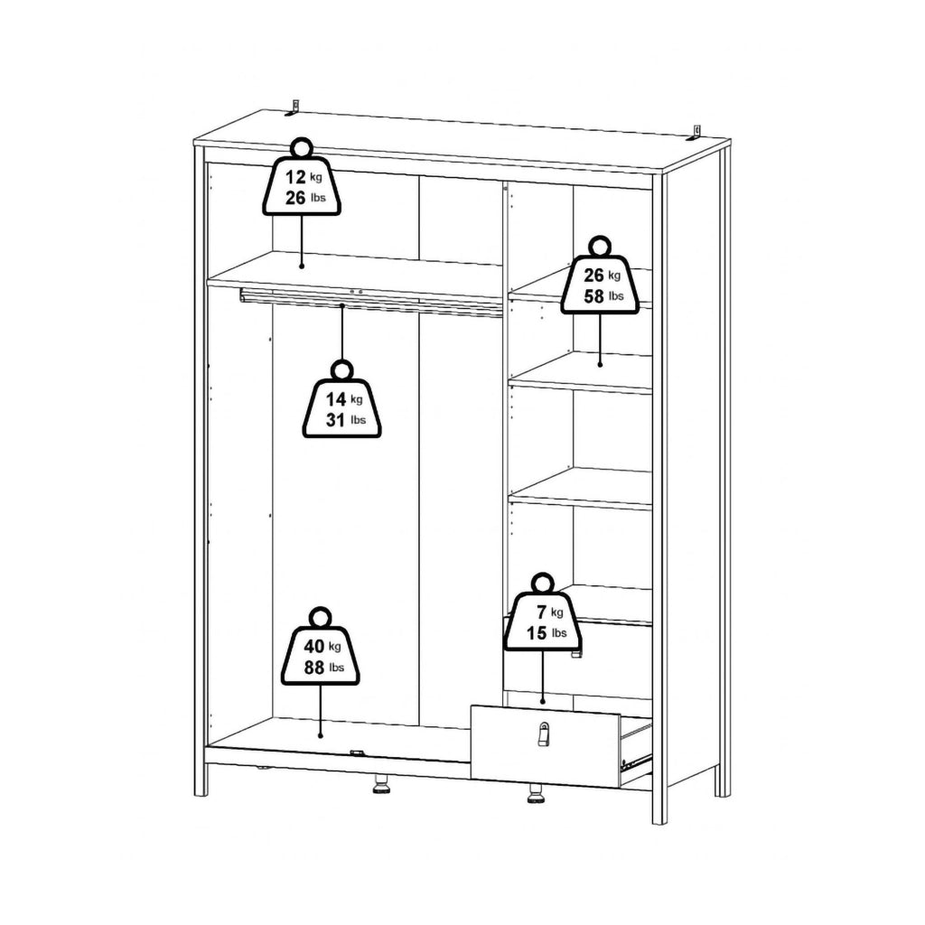 Guardaroba 3 ante Rufina, Mobile camera da letto, Cabina armadio portabiti, Armadio appendiabiti, 150x58 h199 cm, Nero
