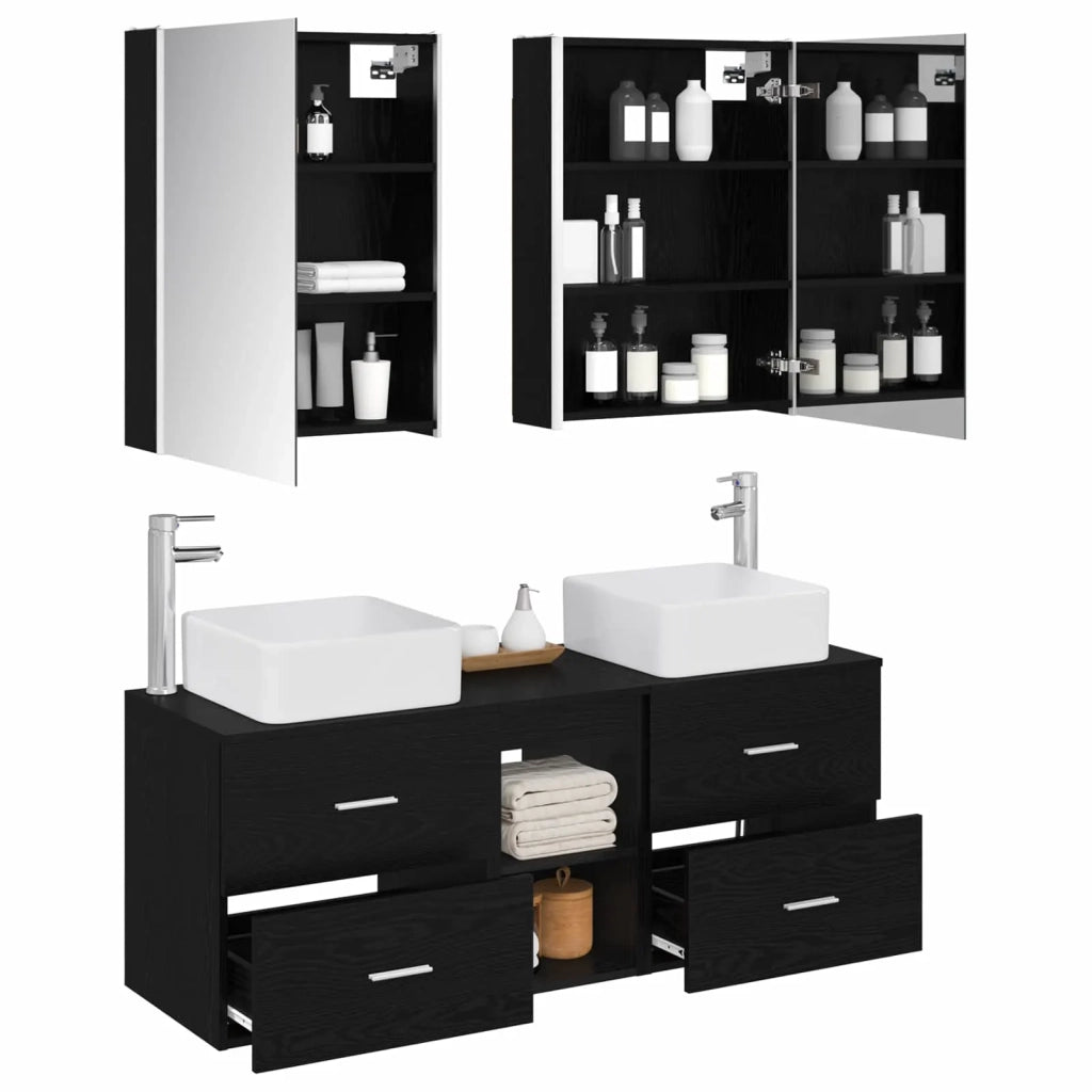 Set di mobili per il bagno 5 pcs Rovere Nero 3406768