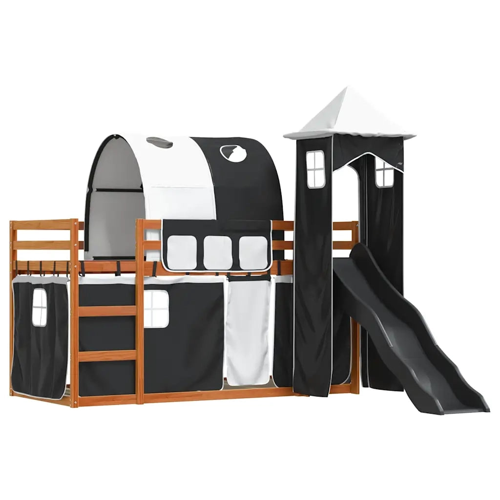 vidaXL Letto a Castello con Scivolo e Tende Bianco e Nero 90x200 cm