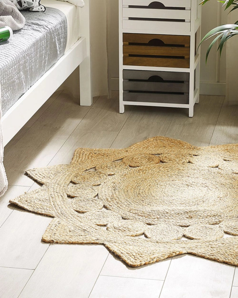 Tappeto tappetino Iuta Beige Rotondo Soggiorno di Campagna ø 120 cm