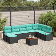 Set Divano da Giardino con cuscino 9 pcs Nero polyrattan