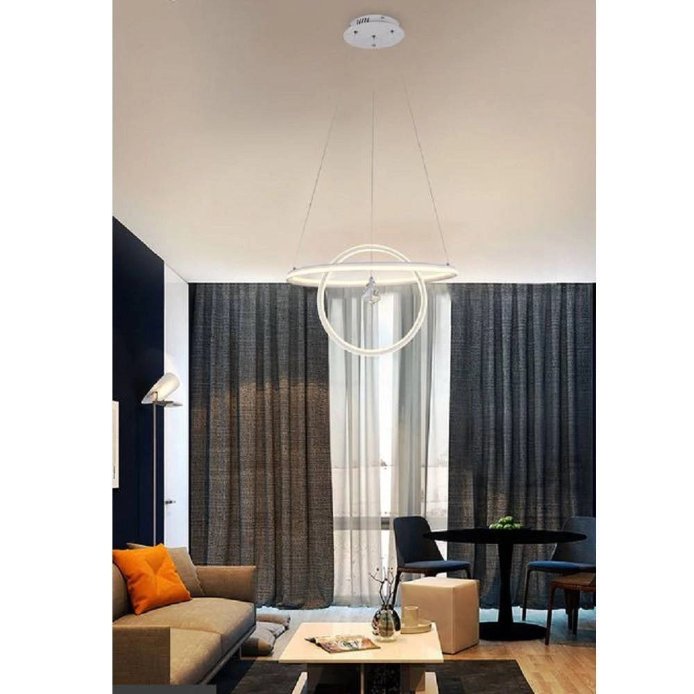 Trade Shop - Lampadario Led 70w Lampada 2 Anelli Cristallo Luce 6500k 3000k 4000k Moderno A52 -