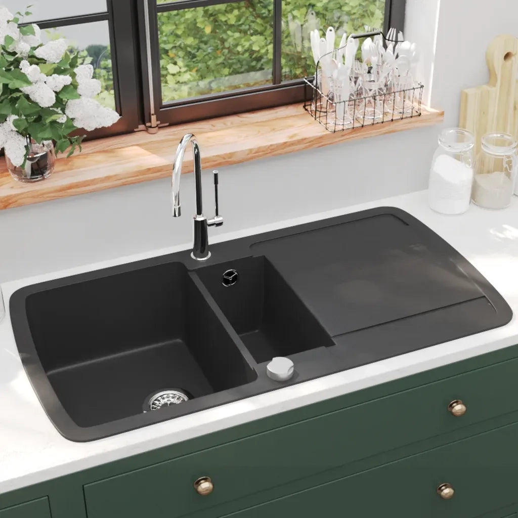 Lavello da Cucina in Granito Vasca Doppia Nero CFW5213348