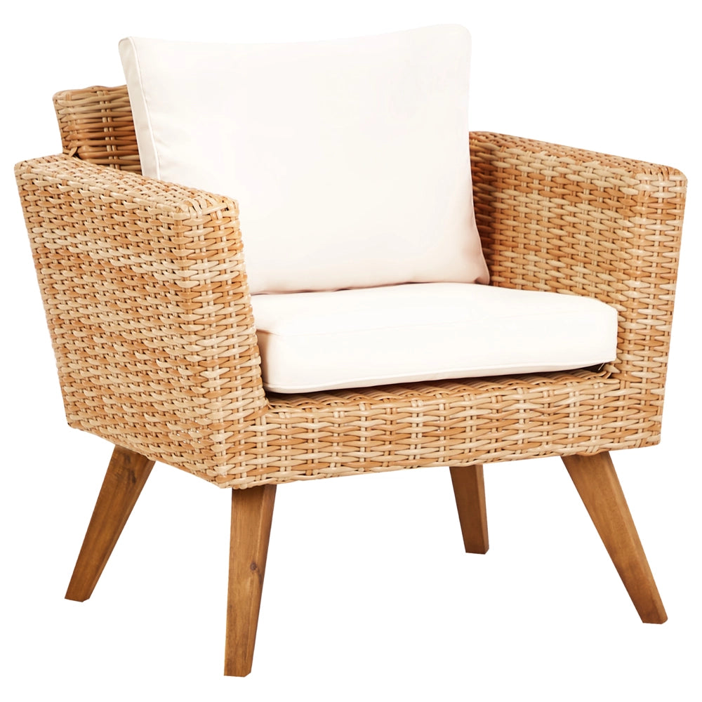 Set da giardino con divano e poltrone in rattan bianco sporco esterno elegante