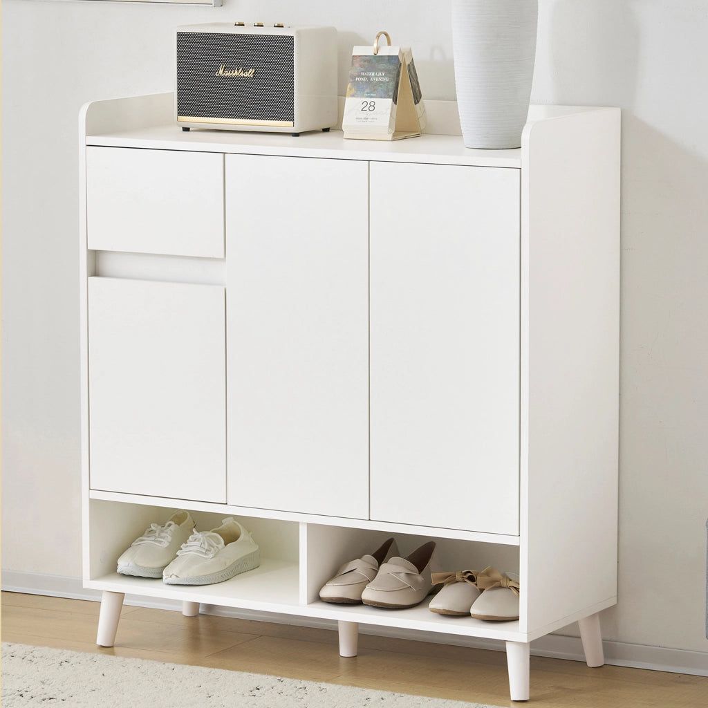 Mobile contenitore con ripiani regolabili e vani aperti, per ingresso, in truciolare, bianco, 90 × 35 × 99 cm