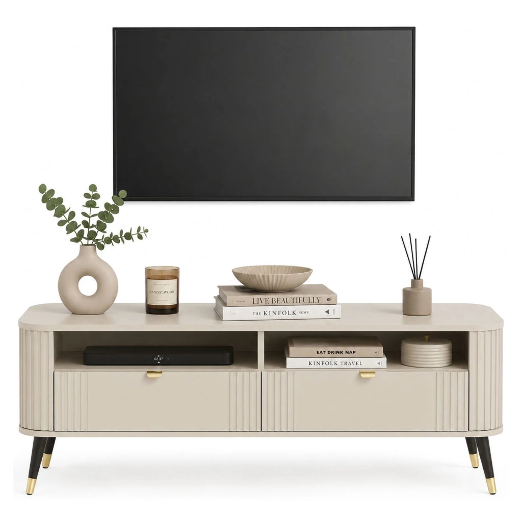 Limefa, Mobile Porta tv 2 Cassetti, 138x40x53h cm Beige