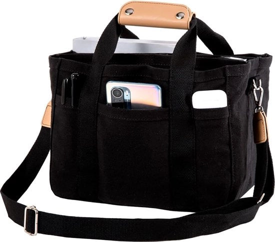 Borse per Donna, Borsa con Cinturino e Molti Comparti, Borsa a Maniglie per Donna, Borsa con Portafoglio Grande Capacità, Borsa Reutilizzabile, 1 pezzo Nero - Borsa a Spalla in Canapa