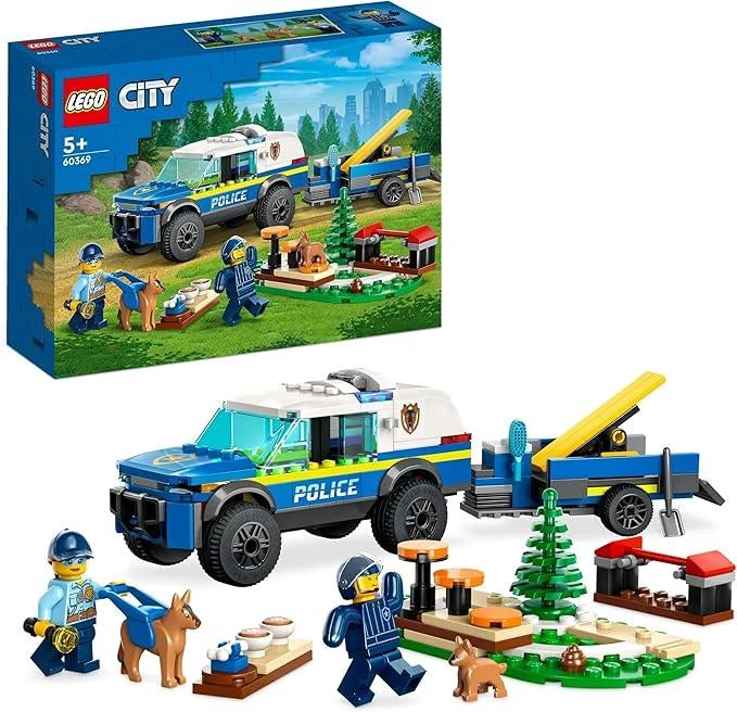 LEGO 60369 City Addestramento Cinofilo Mobile, Set con Percorso a Ostacoli, SUV Macchina Polizia Giocattolo e Rimorchio,