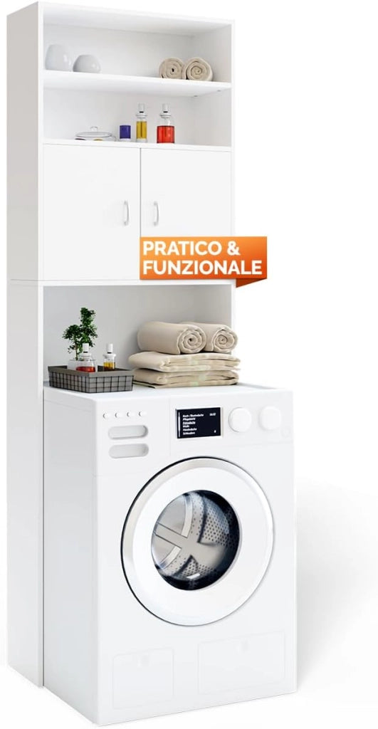 Mobile per Lavatrice Mobiletto da Bagno Armadio 3 Mensole 2 Ante 185x63x20cm Corridoio
