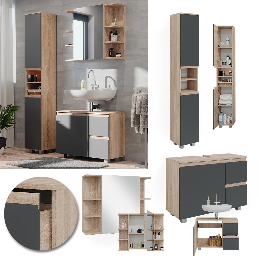 Vicco Set mobili bagno Sonoma 3 parti, con armadio alto