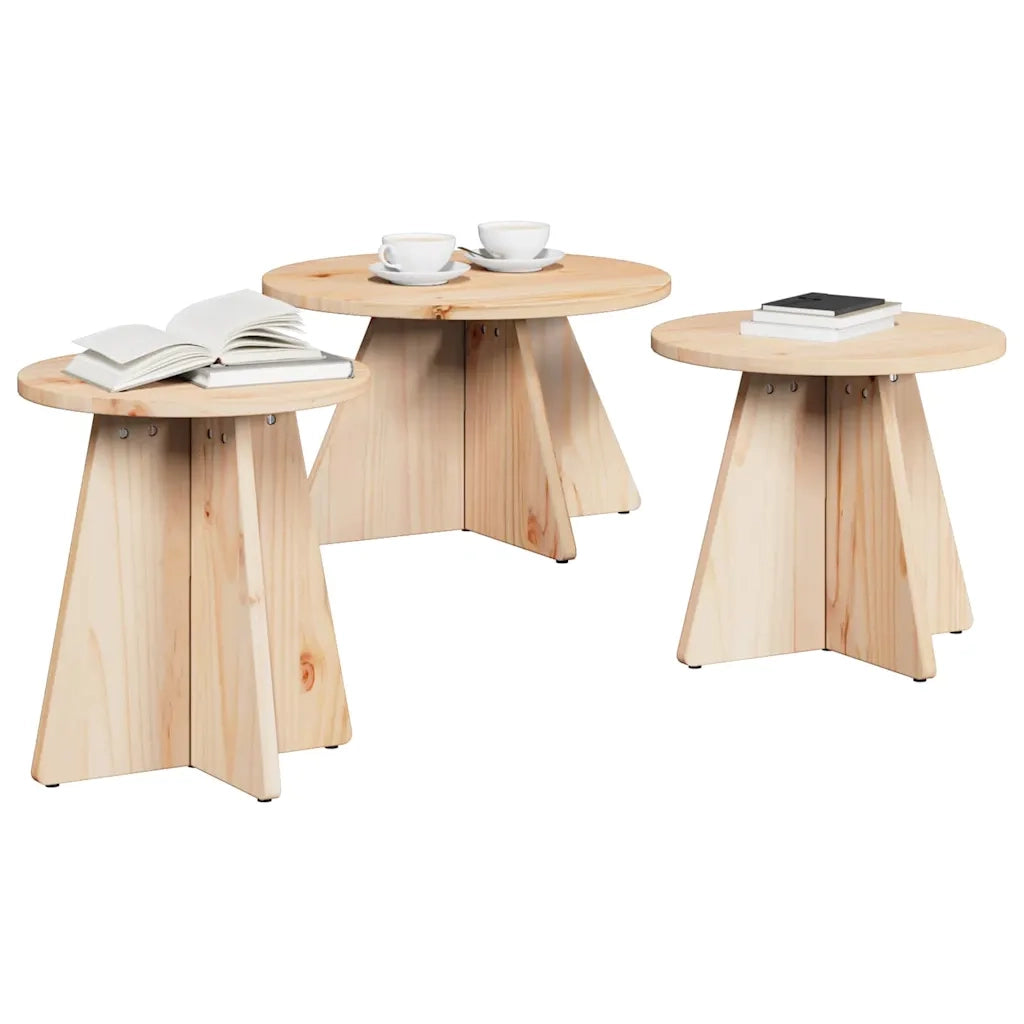 vidaXL Tavolino da salotto 3 pcs Naturale 49 x 49 x 30 cm