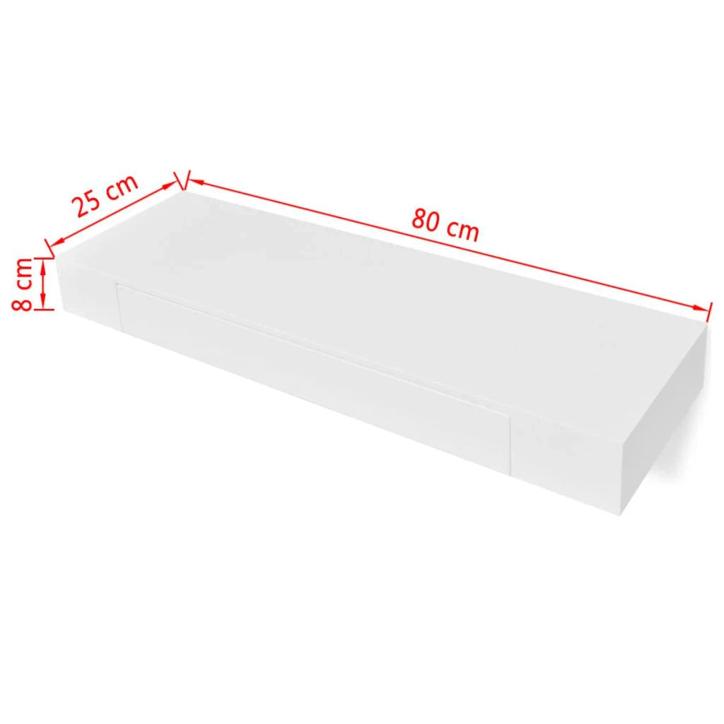 Mensola/mobiletto di design da parete in MDF bianco con 1 cassetto per DVD/libri 2702114/2