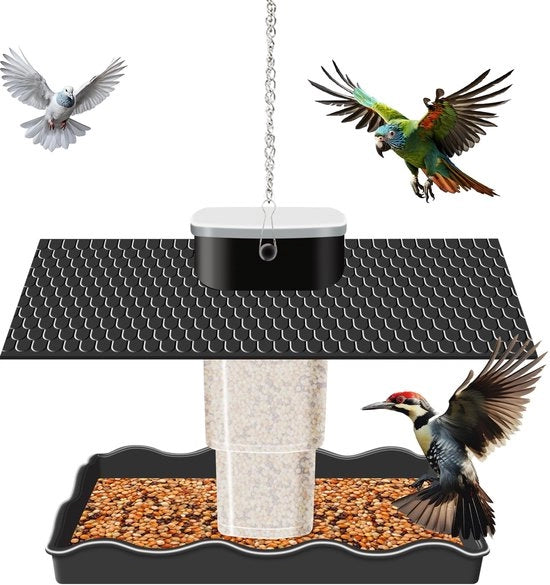 Stazione alimentare per uccelli – Opportuna, robusta e affidabile stazione alimentare per uccelli, ideale per alimenti per uccelli selvatici, casetta per uccelli da appendere nel giardino, sul balcone e sul terrazzo (nero)