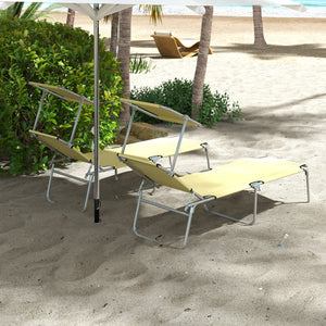 Set 2 Sdraio da Giardino 187x58x36 cm Pieghevoli con Schienale e Tettuccio Regolabili Beige