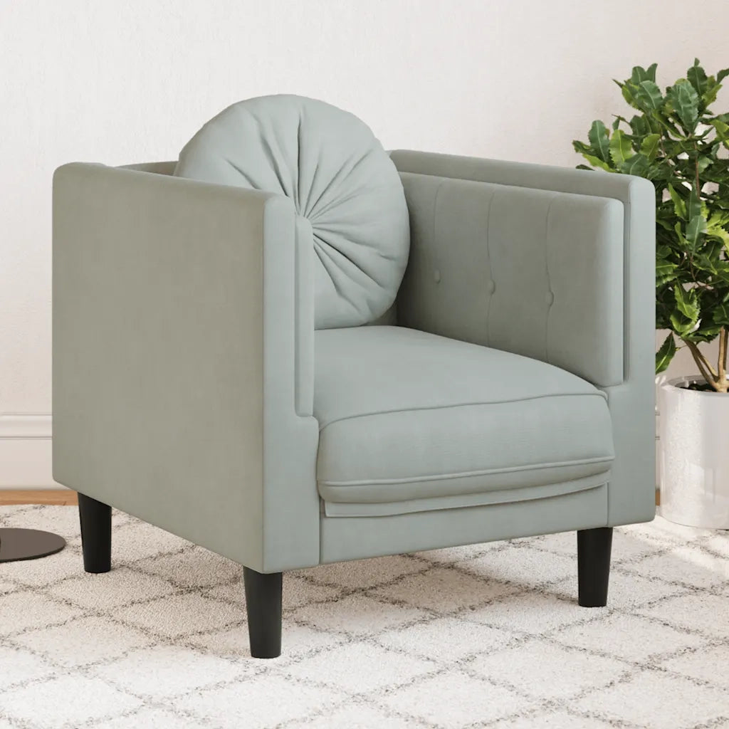 Divano Sedia-Poltrona con Cuscino Grigio Chiaro in Velluto