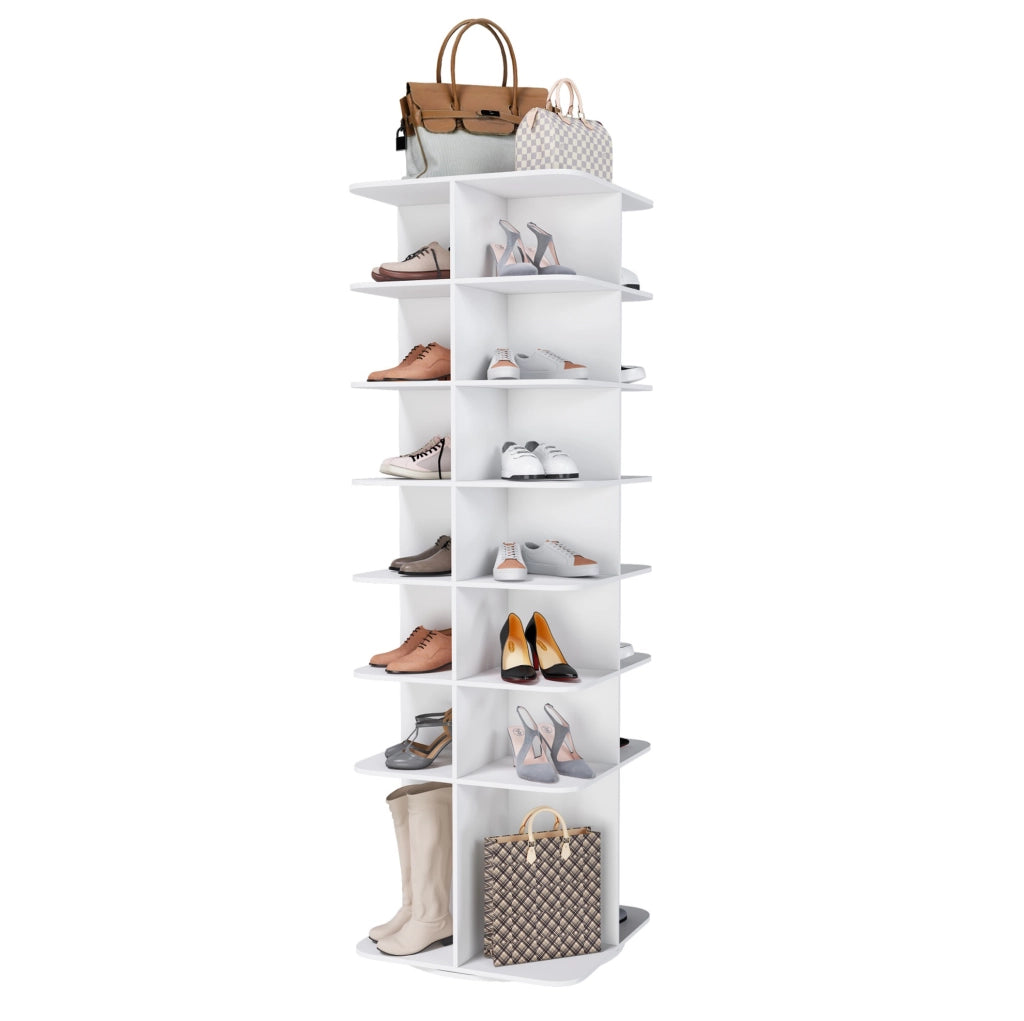 Scarpiera girevole a 7 ripiani da terra 60x60x184 cm in PVC bianco