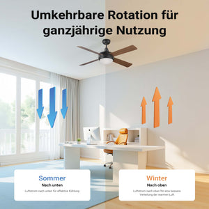 Ventilatore da soffitto Ø 122 cm con 4 pale, lampadario ventilatore con 3 velocità, telecomando, timer, modalità estiva e invernale, 53 W