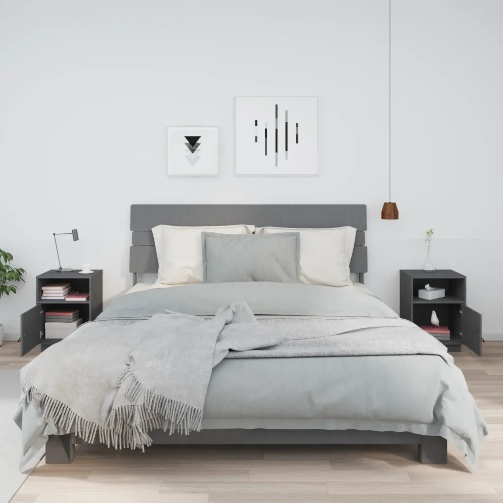 Comodini Grigi 2 pz 40x34x55 cm in Legno Massello di Pino cod mxl 30053
