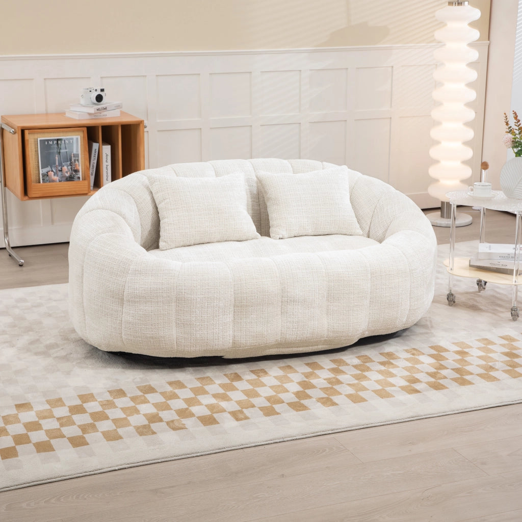OKWISH Poltrona Pouf con Schienale Alto e Braccioli, Seduta da Pavimento in Schiuma Memory, Ciniglia Beige