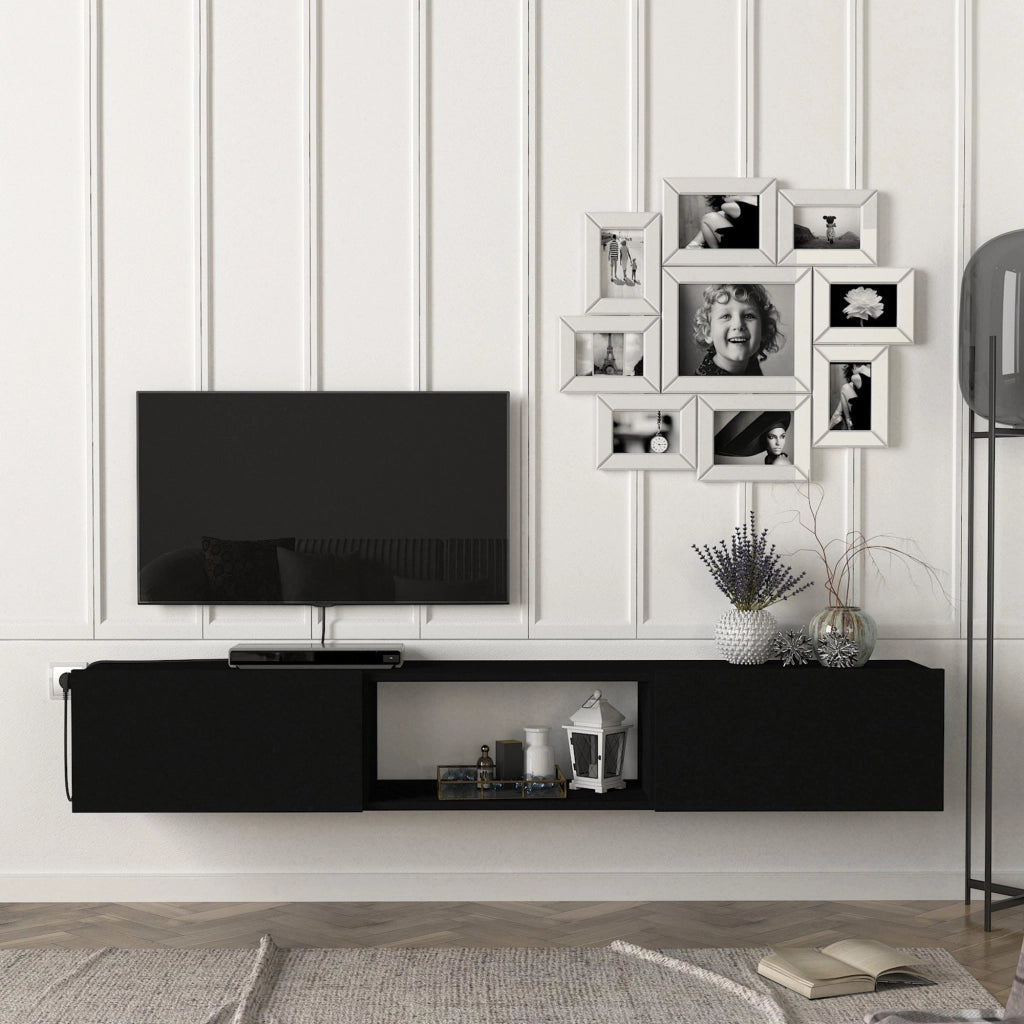 Mobile TV da Parete Paltamo Armadietto Pensile con Ante a Ribalta 180 x 31 x 29,5 cm Nero [en.casa]