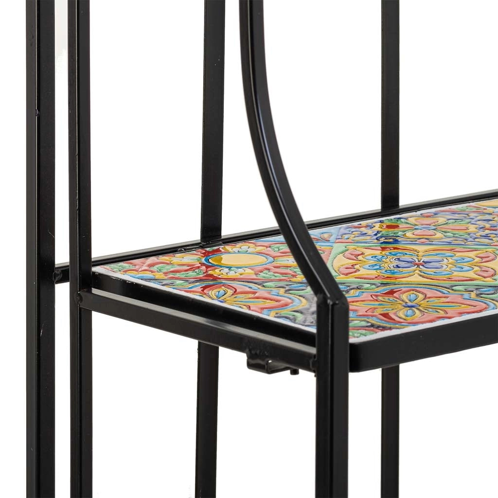 Scaffale in mosaico e ferro battuto nero 57x27x133h