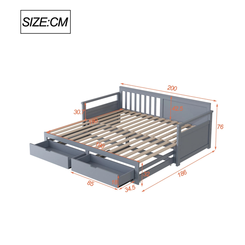 Letto a giorno due in uno - Xylo - 90x200cm o 180x200cm - Bianco - Pino con cassetti e letto nido