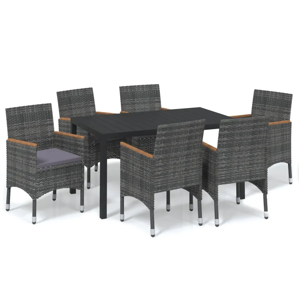Set da Pranzo per Giardino 7 pz con Cuscini Polyrattan Grigio 3095030