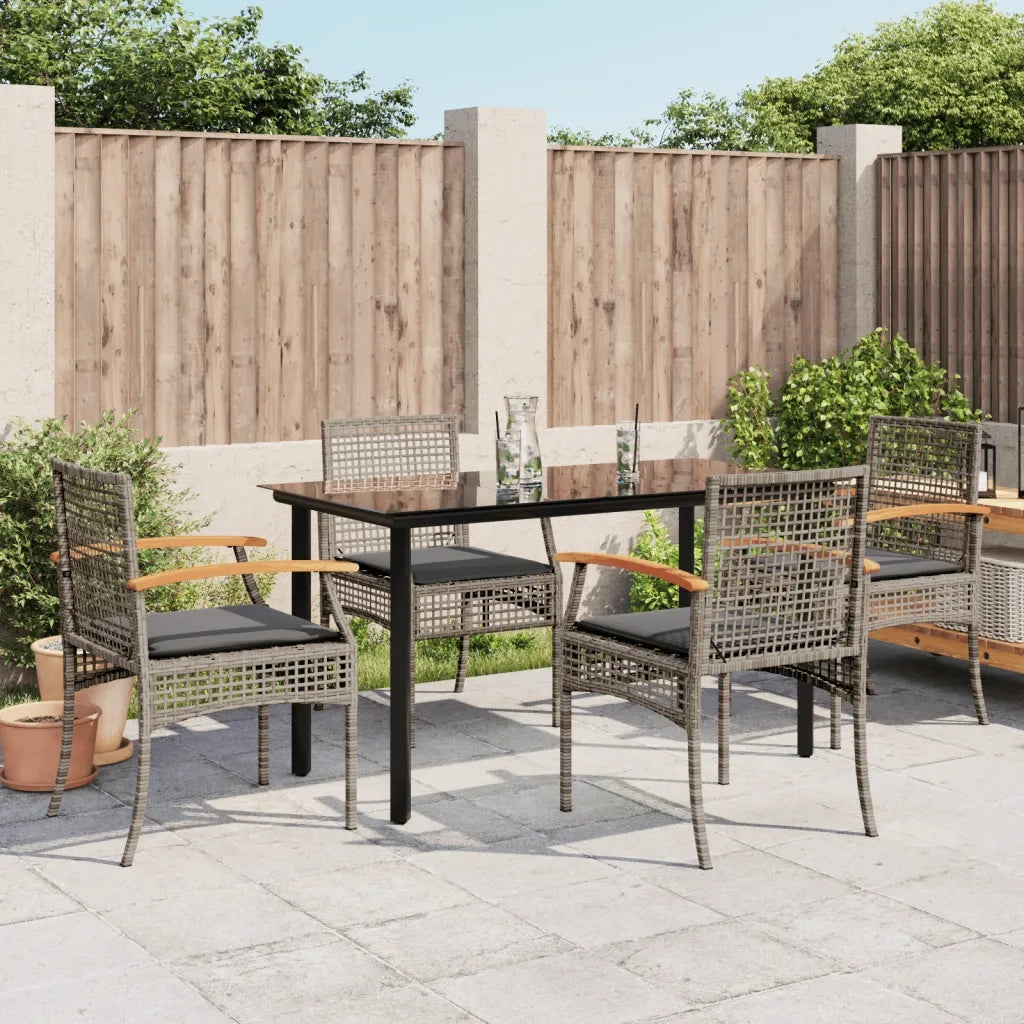 Set da Pranzo da Giardino 5 pz | Set Salotto da Giardino con Cuscini in Polyrattan Grigio