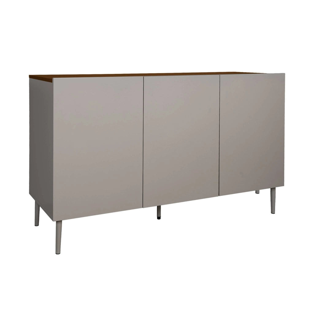 Credenza in metallo e decorazione in legno 3 ante, 120cm, grigio