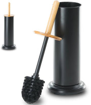 Toiletborstello con manico in bambù, Toiletborstello con supporto metallico, Due teste di spazzola, Piede pesante (nero)