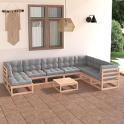 Set Salotto Giardino 9 pz Cuscini Antracite Legno Massello Pino 3076769