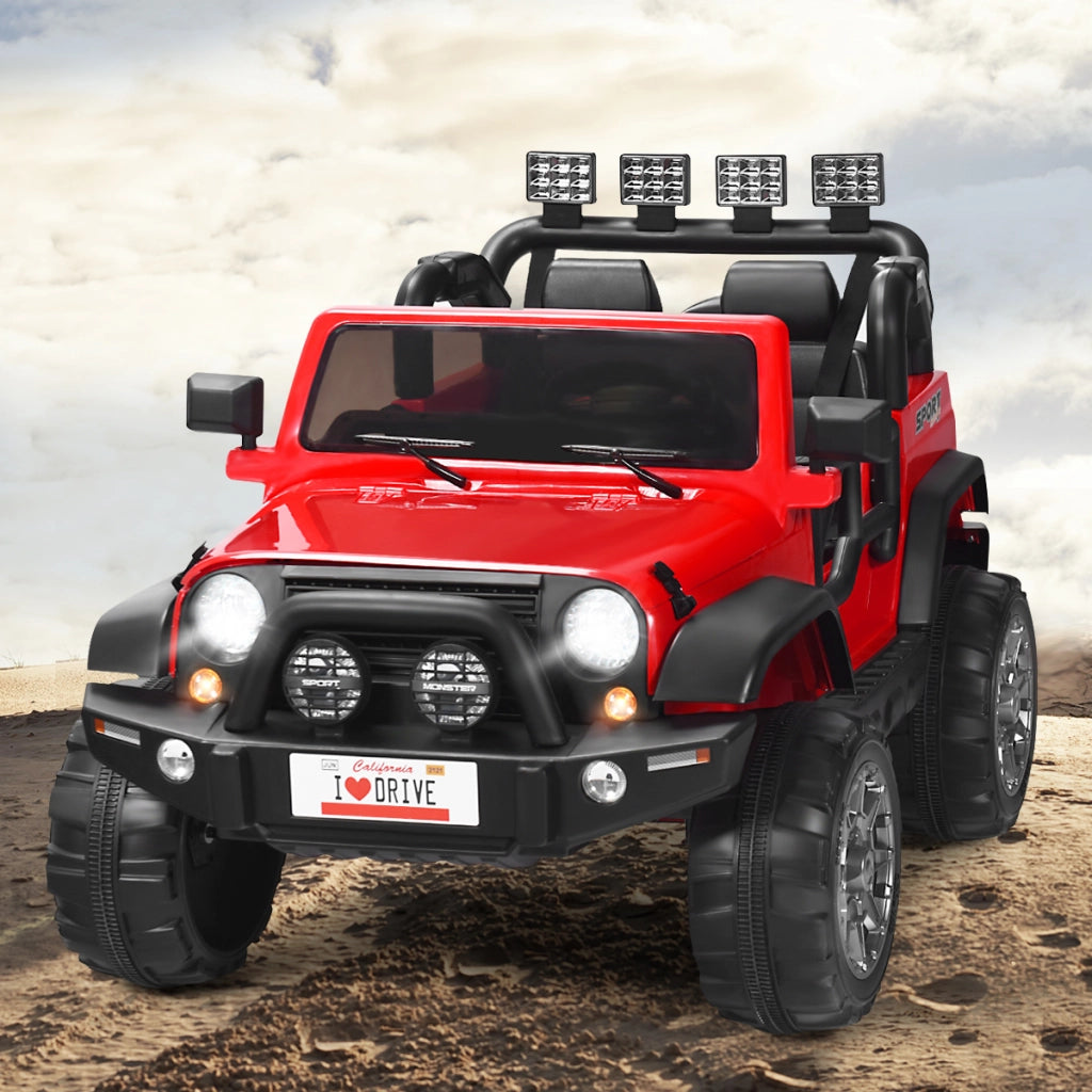 Macchina elettrica cavalcabile 12 V a 2 posti con telecomando, Veicolo a batteria con 3 velocit¨¤ e luci LED Rosso-Macchinine giocattoli