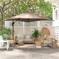 Ombrellone 3x3 m a Braccio con 8 Stecche, Pedale e Manovella, in Alluminio e Poliestere, color Khaki