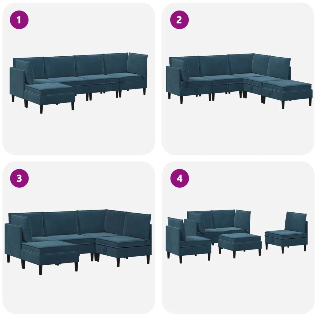 Set di mobili per il soggiorno con cuscino 5 pcs Blu Velluto