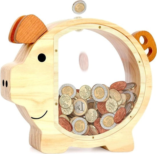 Spazio di Risparmio per Bambini - Cassa di Risparmio in Legno - Grande - Regalo di Famiglia per Natale, Compleanno, Matrimonio