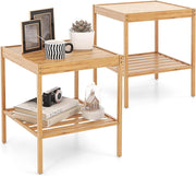 Set di 2 comodini in bambù, tavolino piccolo con 2 ripiani, tavolino da caffè naturale, tavolo da tè per soggiorno, camera da letto