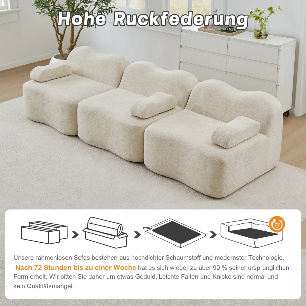 DIVANO modulare 3 posti in velluto beige