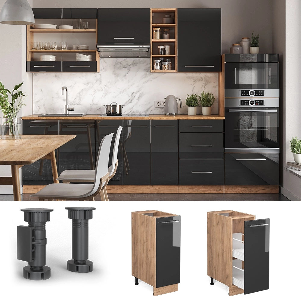 Armadio cucina dispensa alto Fame-Line Antracite lucido/Rovere dorato 30 cm, PL Antracite Vicco
