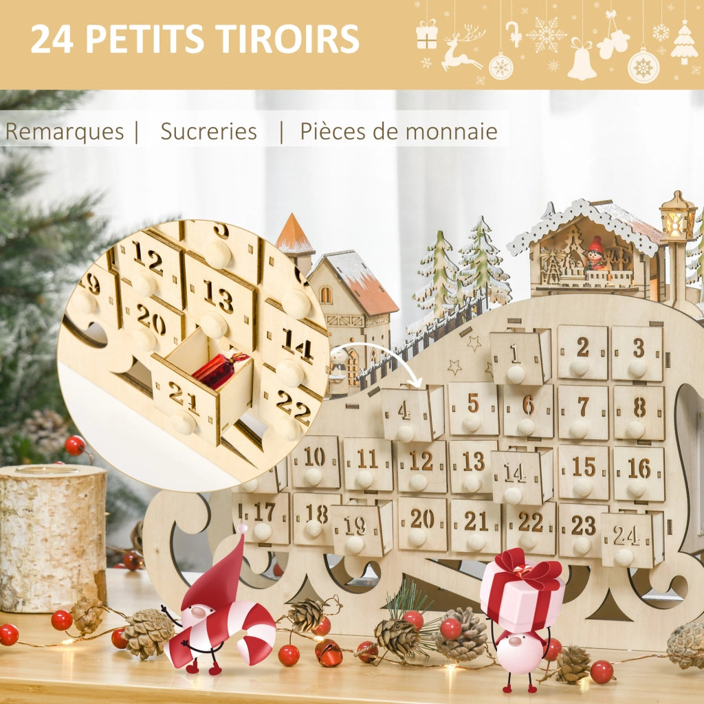 Calendario dell'Avvento in Legno con Luci ¨C Zephmum ¨C 24 Cassetti Bianco Caldo