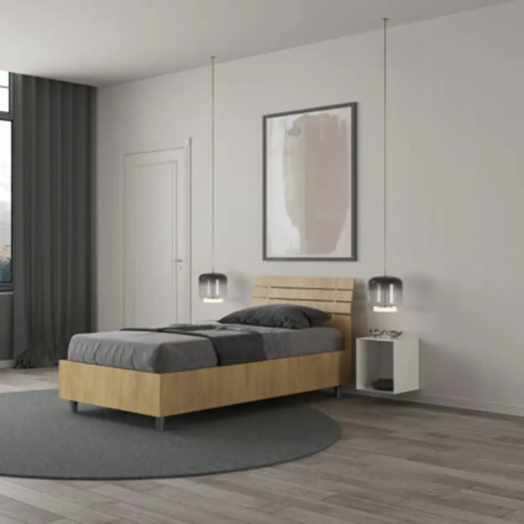 Letto singolo con rete 80x190 testata inclinata con doghe quercia Ankel