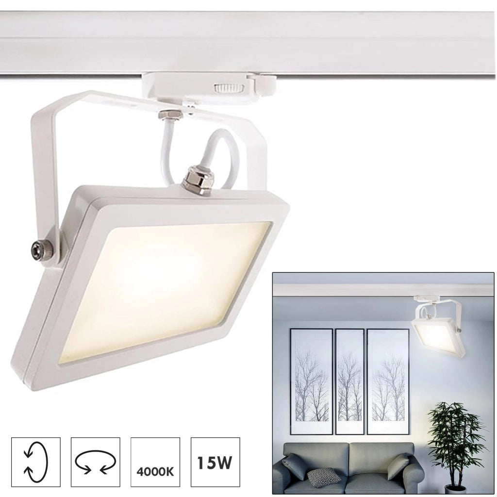 Faretto track per binario trifase LED 15W bianco luce con staffa orientabile illuminazione negozio vetrina showroom 230V 4000K