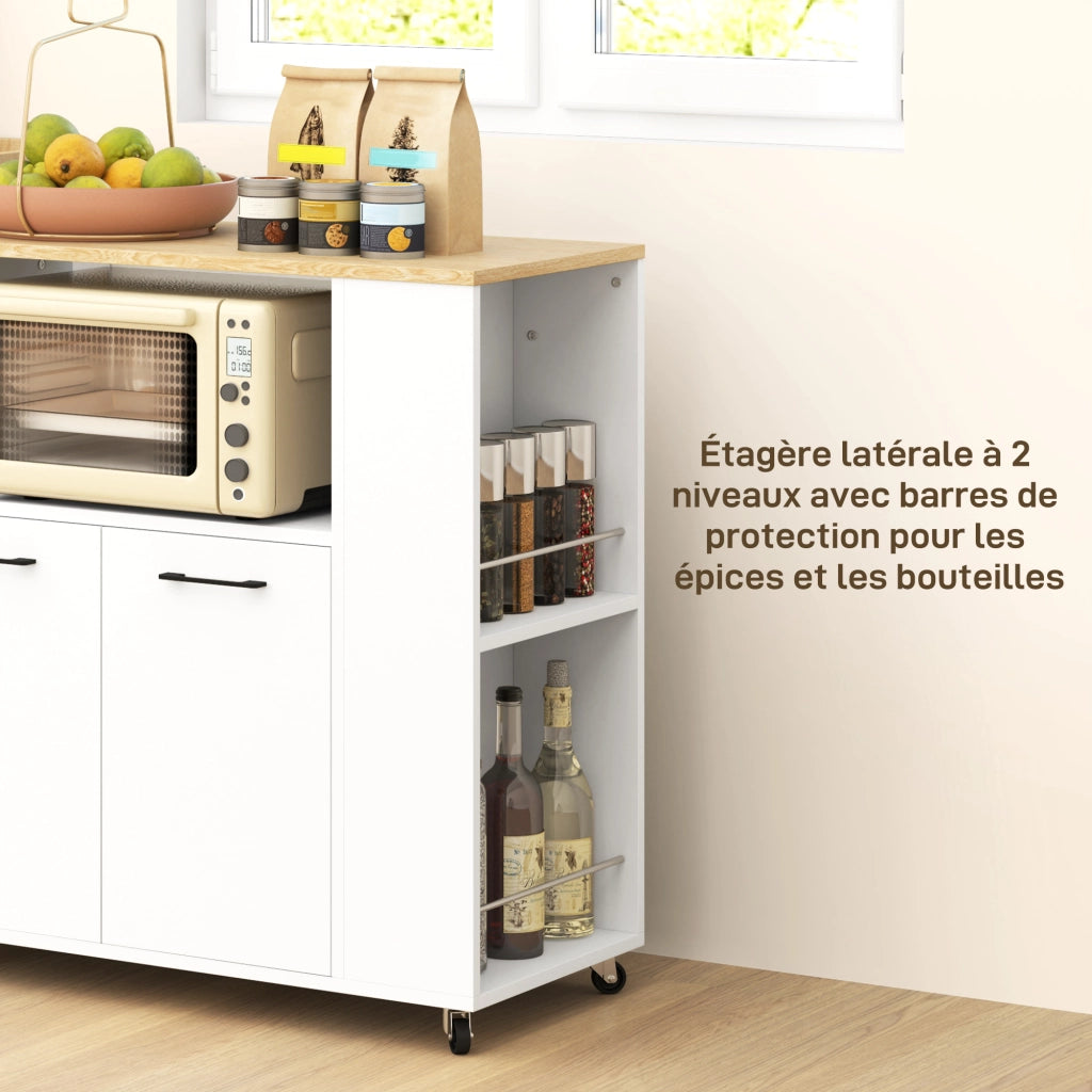 Tavolo da cucina con ruote e ripiano regolabile ¨C zephmum ¨C 75x40x80,5 cm bianco